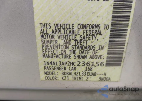 2017 Nissan Altima 2.5 Sr z USA, uszkodzony, nr VIN 1N4AL3AP2HC236156